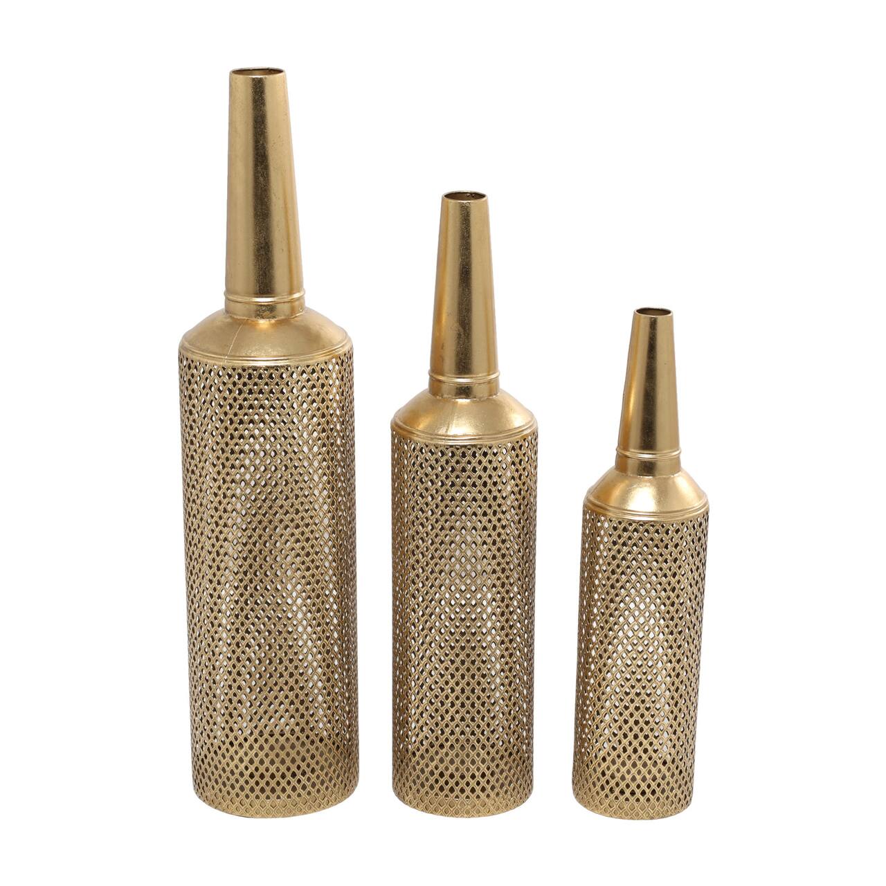 Gold Metal Diamond Patterned Vase with Open Frame Design Set